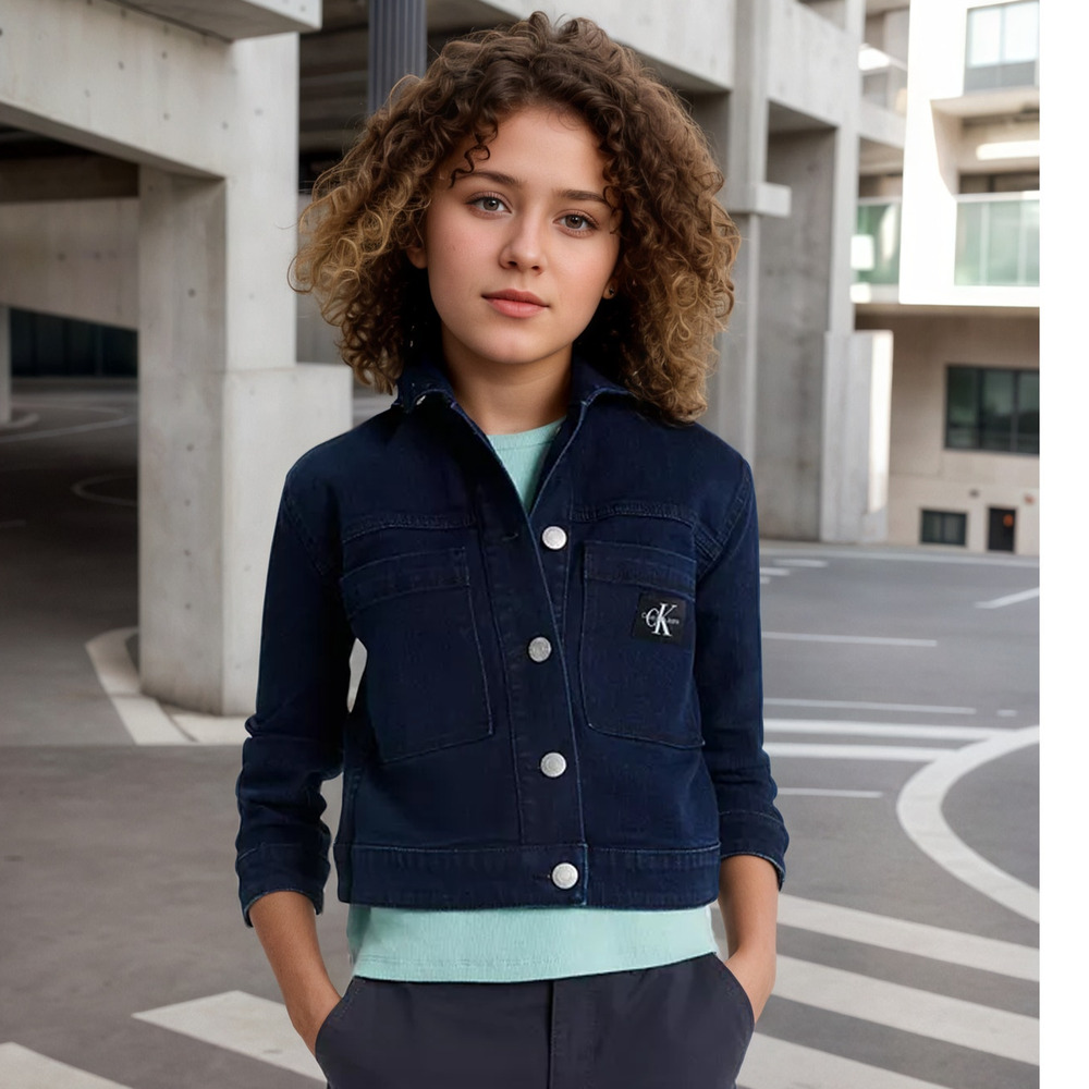 NWT Calvin Klein Girl's Dark Blue Denim Jacket Stretch Blue L 12/14